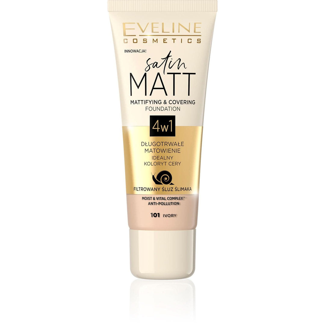 EVELINE COSMETICS SATIN MATT MATTIFYING & COVERING FOUNDATION 101 Ivory - Cosmoshop - description