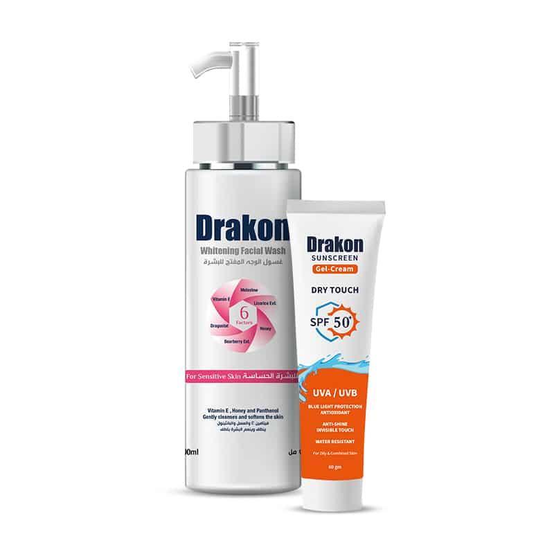 Drakon® Whitening Facial Cleanser For Sensitive Skin &amp; Sunscreen Gel Dry Touch SPF 50+ - Cosmoshop