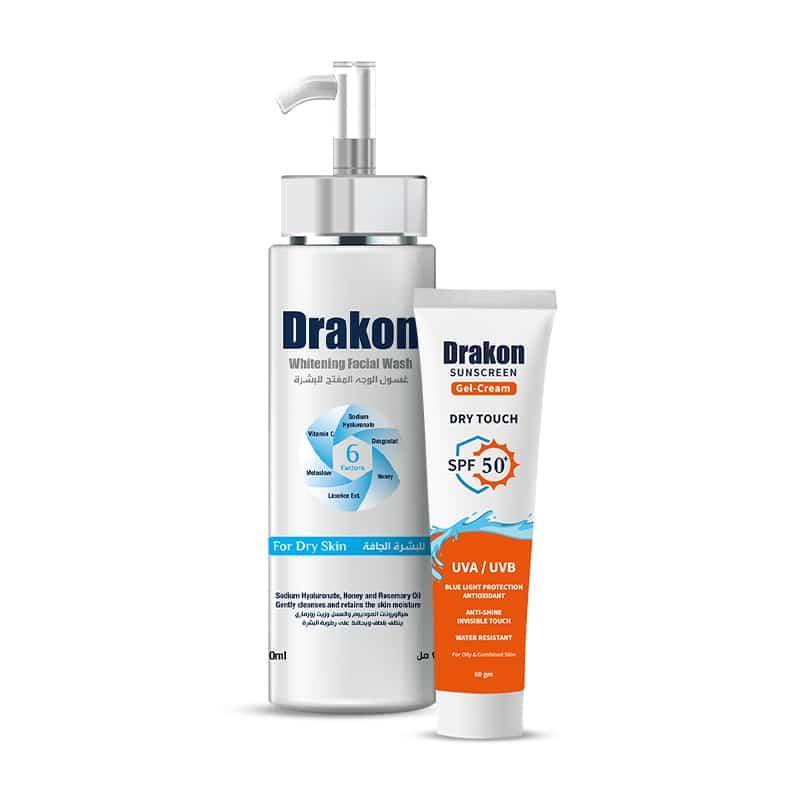 Drakon® Whitening Facial Cleanser For Dry Skin &amp; Sunscreen Gel Dry Touch SPF 50+ - Cosmoshop