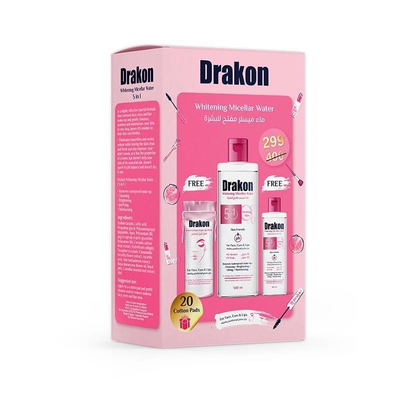 Drakon® whitening Micellar water 500 ML + gift 100 ML +20 cotton makeup pads - Cosmoshop