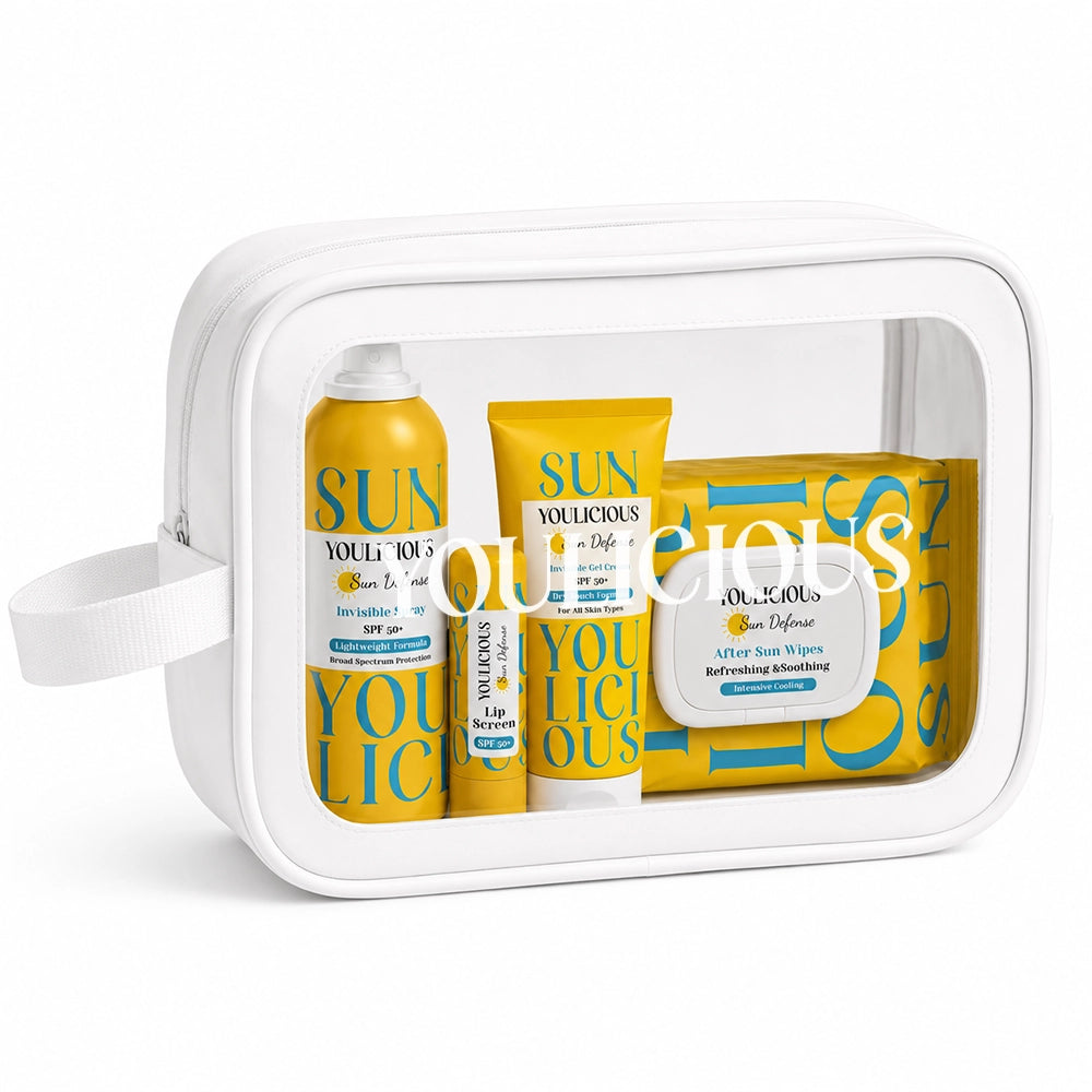 Summer essentials kit 
(Sun defense spray + sun defense gel cream + lip screen + after sun wipes) + bag free