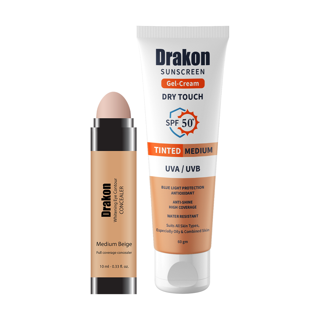 Drakon Whitening Eye Contour Concealer + Drakon Tinted Sunscreen Foundation SPF50+ (Medium Shades)