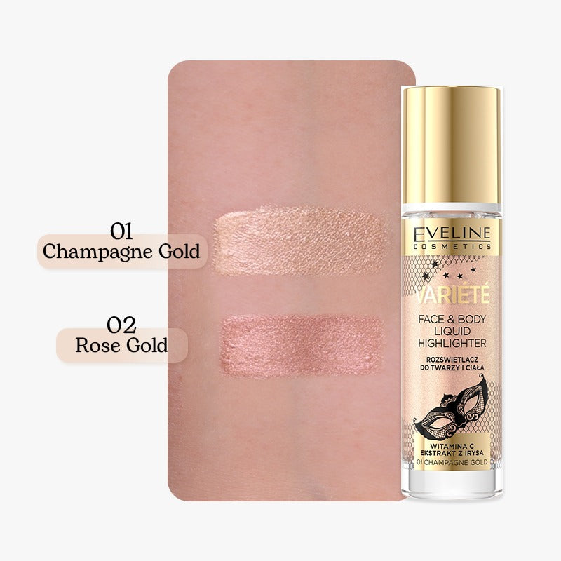 EVELINE COSMETICS VARIÉTÉ FACE & BODY LIQUID HIGHLIGHTER 01 Champagne Gold