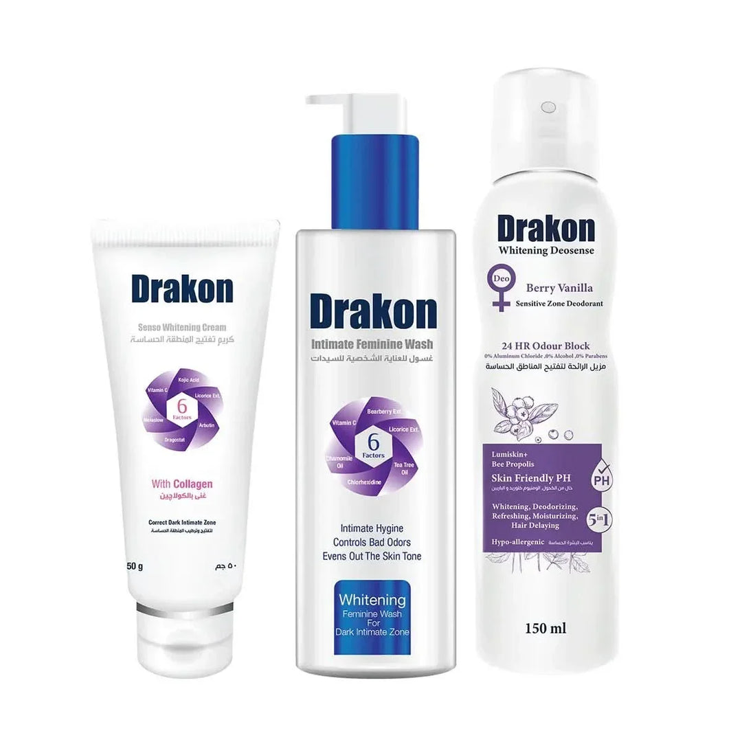 Drakon Feminine Intimate Wash + Senso Whitening Cream + Deosense Berry Spray - Cosmoshop