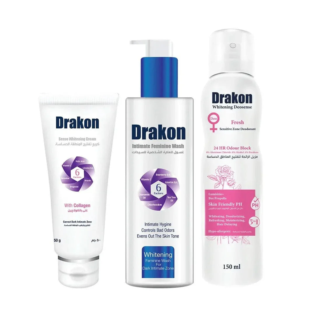 Drakon Feminine Intimate Wash + Senso Whitening Cream + Deosense Fresh Spray - Cosmoshop