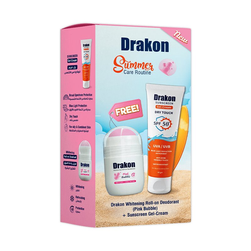 Drakon® promopack (كريم جل واقي من الشمس 60 مل + رول تفتيح البشرة Drakon على Pink Bubble)