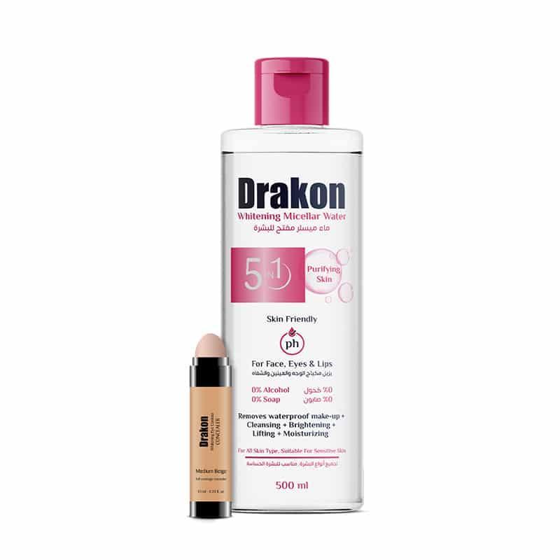 Drakon® Whitening Eye Contour Concealer Medium + Whitening Micellar Water 500 ML - Cosmoshop