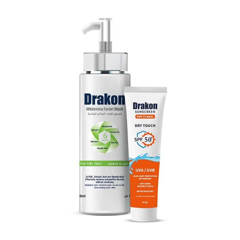 Drakon® Whitening Facial Cleanser For Oily &amp; Combined Skin &amp; Sunscreen Gel Dry Touch SPF 50+ - Cosmoshop