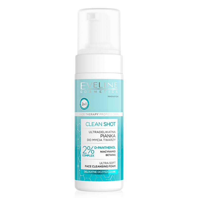 Eveline Clean Shot 2% Complex, Ultra - Soft Face Cleansing Foam 150 ml - Cosmoshop