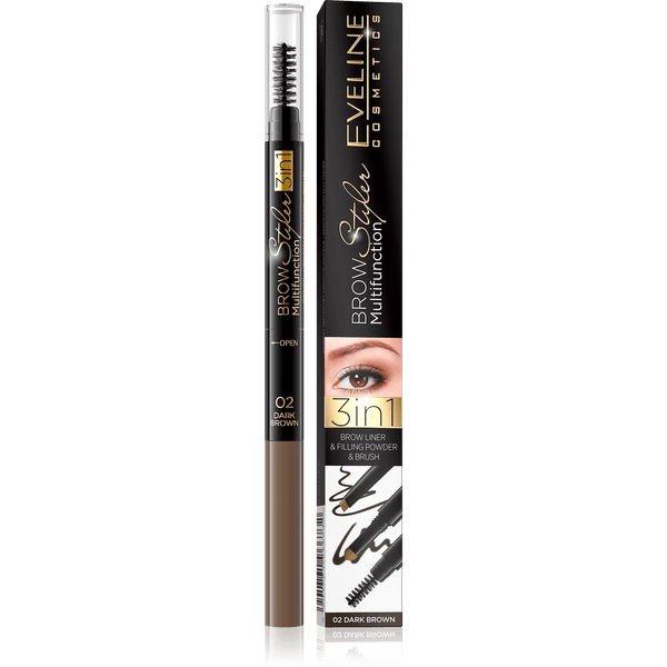 Eveline Cosmetics Brow Styler Multifunction 3 in 1 - Filling Powder - dark brown 02 - Cosmoshop - description