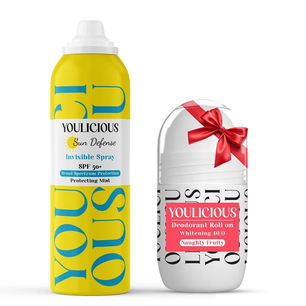 Youlicious sun defense invisible spray + roll on naughty fruity free