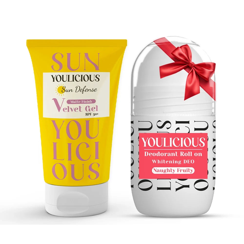 Youlicious sun defense velvet gel + roll on naughty fruity free