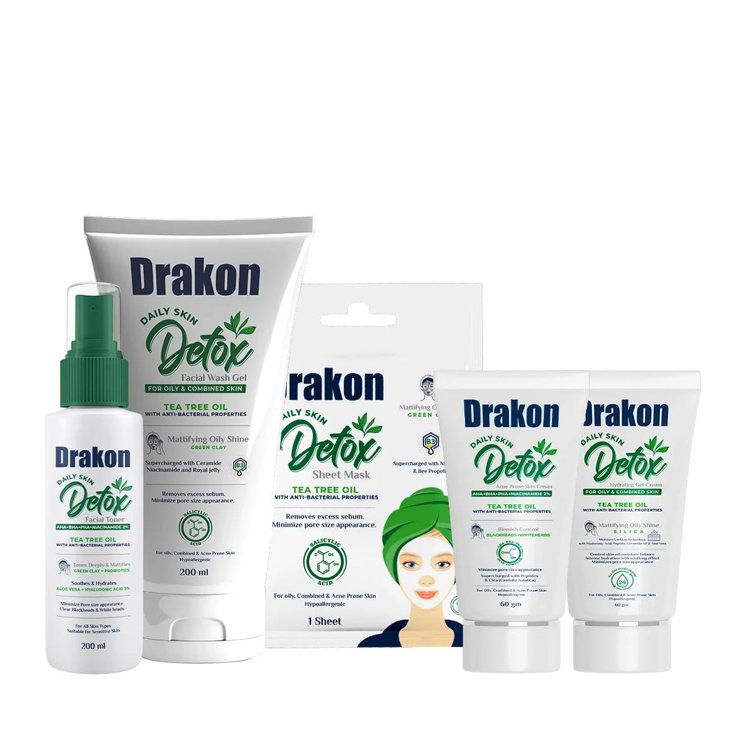 Detox Wash gel + Acne cream + Toner + Hydrating cream + Sheet Mask